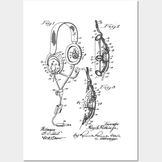 Headphone Vintage Patent Hand Drawing Wall Art by TheYoungDesigns